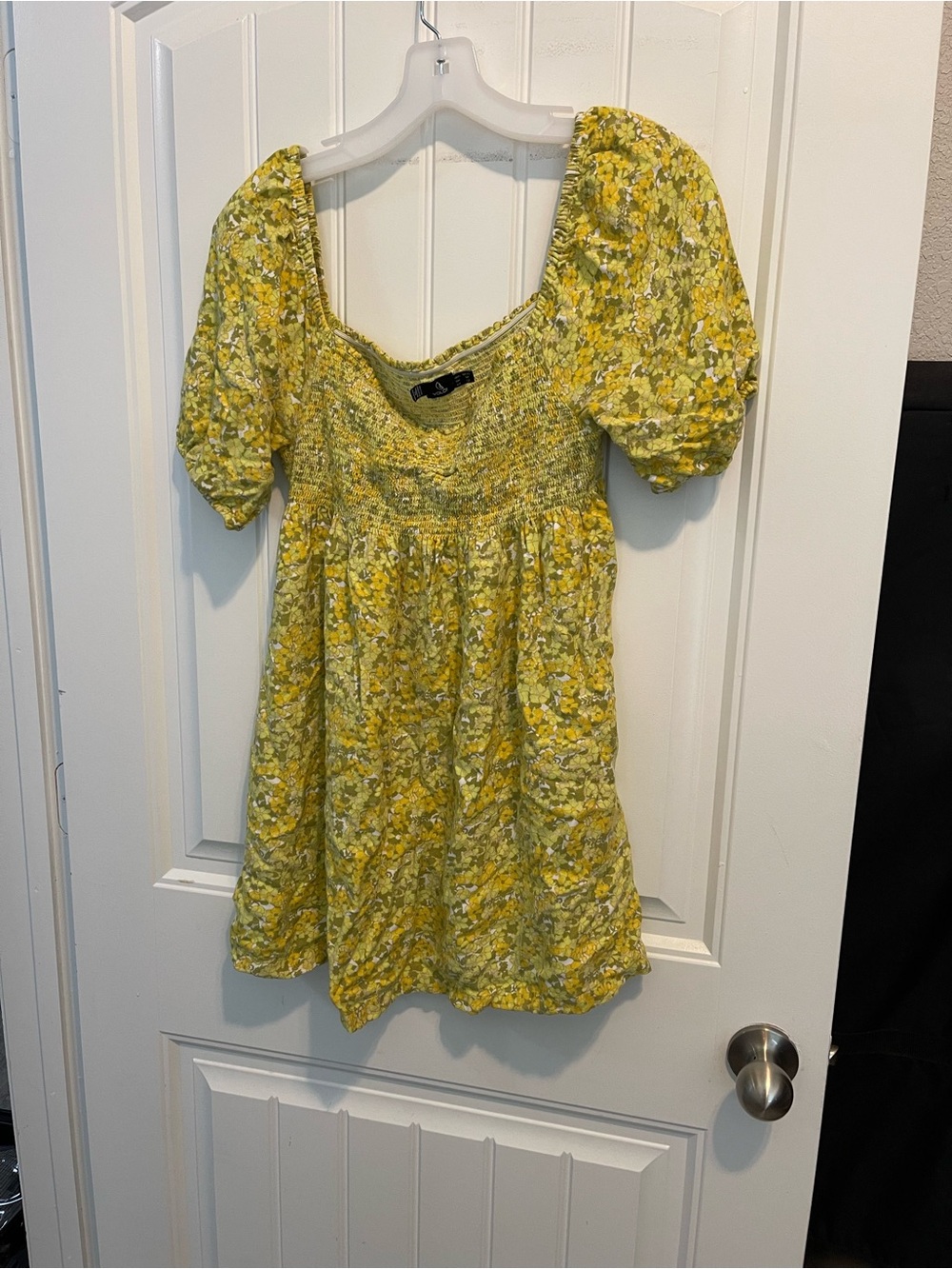 Volcom Yellow Floral Smocked Mini Dress